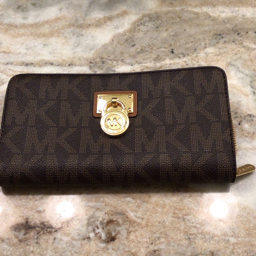 Michael Kors Dark Brown Wallet with Gold Hardware